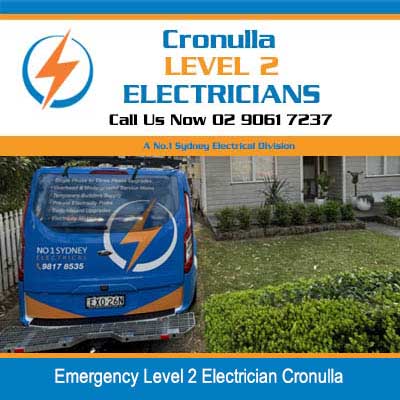 Emergency level 2 electrician van parked on residential lawn in front of house in Cronulla 